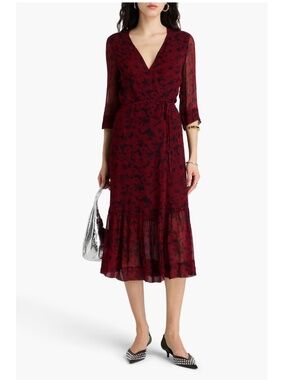 NWT GANNI Georgette Midi Wrap Dress - Syrah - size small (36)